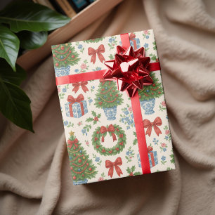 Grandmillennial Holiday Classic Wasserfarbenflora Geschenkpapier