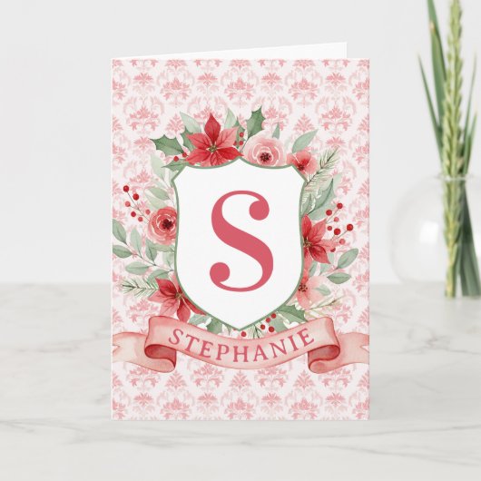 Grandmillennial Holiday Crest | Christmas Monogram Karte (Vorderseite)