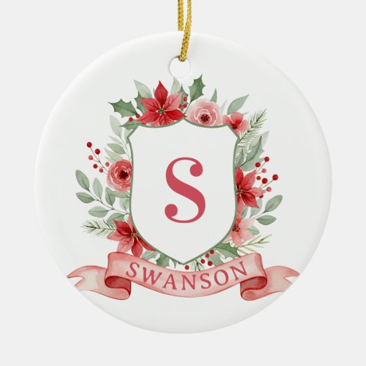 Grandmillennial Holiday Crest | Christmas Monogram Keramik Ornament (Vorne)
