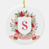 Grandmillennial Holiday Crest | Christmas Monogram Keramik Ornament (Hinten)