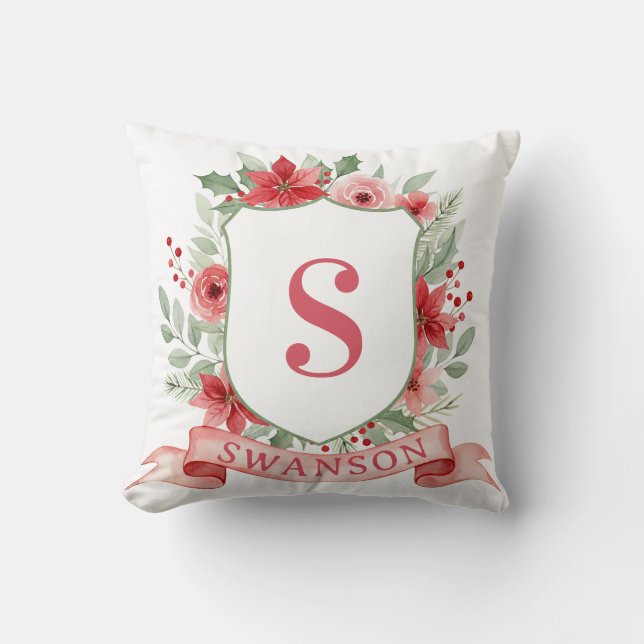 Grandmillennial Holiday Crest | Christmas Monogram Kissen (Vorderseite)
