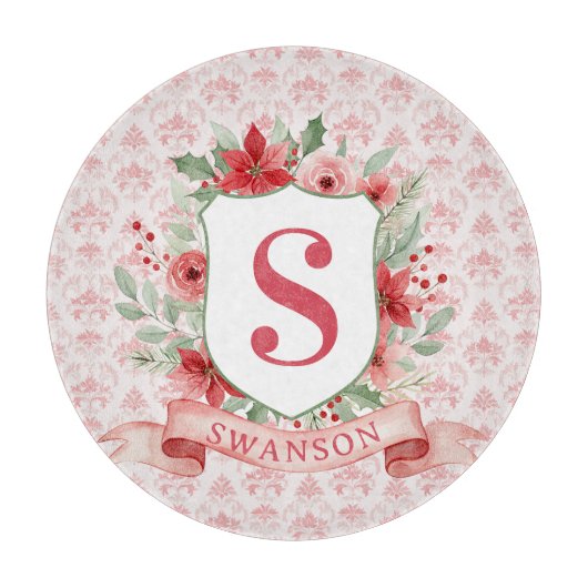 Grandmillennial Holiday Crest | Christmas Monogram Schneidebrett (Vorderseite)