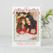 Grandmillennial Holly Christmas Monogram Card Einladung (Stehend Vorderseite)
