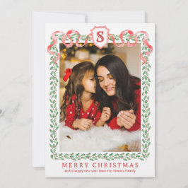 Grandmillennial Holly Christmas Monogram Card Einladung