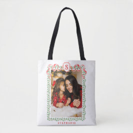 Grandmillennial Holly Christmas Monogram Tasche