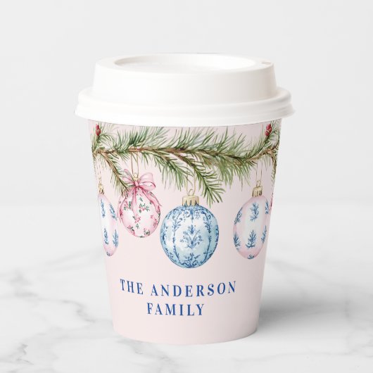 Grandmillennial Pink and Blue Ornament Paper Cup Pappbecher (Vorderseite)