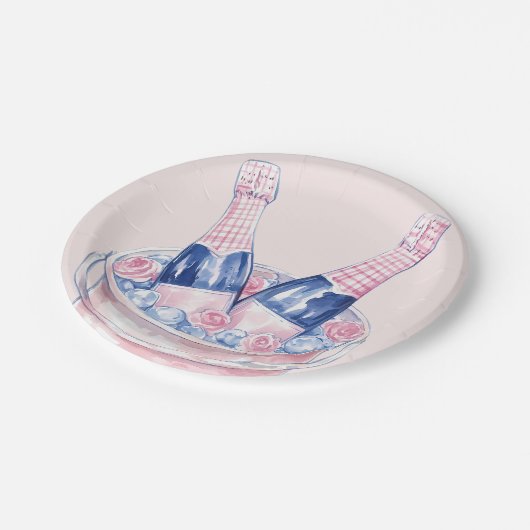 Grandmillennial Pink & Blue Champagne Pappteller (Schrägansicht)
