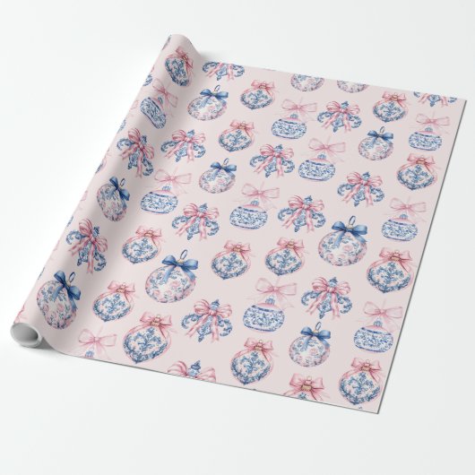 Grandmillennial Pink & Blue Coquette Bow Ornamente Geschenkpapier (Ungerollt)