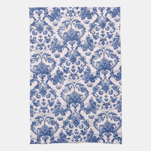 Grandmillennial Pink & Blue Damask Geschirrtuch (Vertikal)