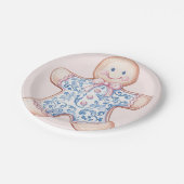 Grandmillennial Pink & Blue Damask Gingerbrot Mann Pappteller (Schrägansicht)