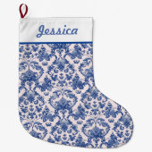 Grandmillennial Pink & Blue Damask Großer Weihnachtsstrumpf (Vorderseite)