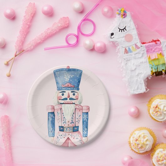Grandmillennial Pink & Blue Damask Nutcracker Pappteller (Party)