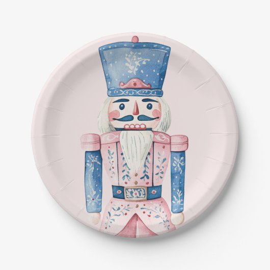 Grandmillennial Pink & Blue Damask Nutcracker Pappteller (Vorderseite)