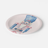 Grandmillennial Pink & Blue Damask Nutcracker Pappteller (Schrägansicht)