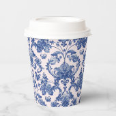 Grandmillennial Pink & Blue Damask Pappbecher (Vorderseite)