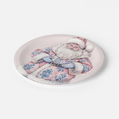 Grandmillennial Pink & Blue Damask Weihnachtsmann Pappteller (Schrägansicht)