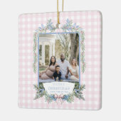 Grandmillennial Pink & Blue Holly Weihnachten Keramikornament (Links)