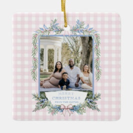 Grandmillennial Pink & Blue Holly Weihnachten Keramikornament