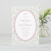 Grandmillennial Pink Bow Floral Baby Shower INVITE Ankündigung (Stehend Vorderseite)