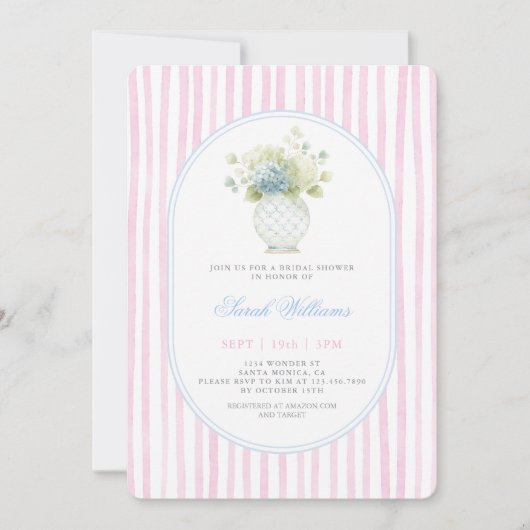 Grandmillennial Pink Ginger Jar Brautparty Einladung (Vorderseite)