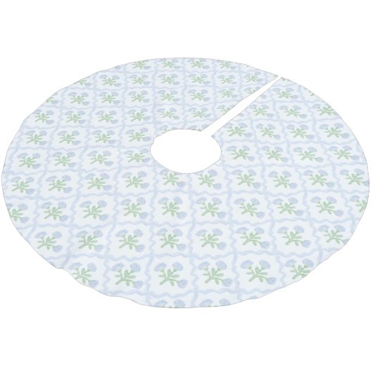 Grandmillennial Preppy Blue Hydrangeas Trellis Polyester Weihnachtsbaumdecke (Schrägansicht)