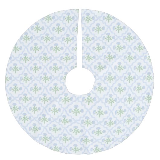 Grandmillennial Preppy Blue Hydrangeas Trellis Polyester Weihnachtsbaumdecke (Vorderseite)