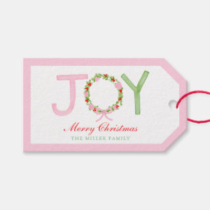Grandmillennial Preppy Christmas Wreath Joy Geschenkanhänger