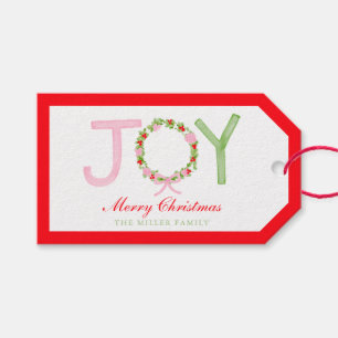 Grandmillennial Preppy Christmas Wreath Joy Geschenkanhänger