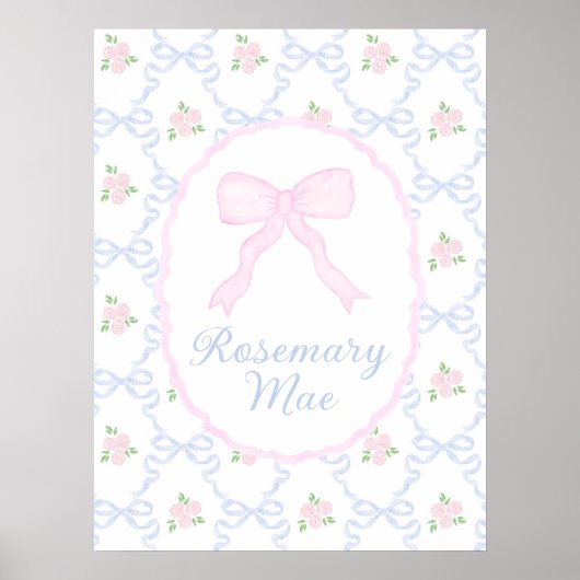 Grandmillennial Preppy Pink Bow Kinderzimmer Poster (Vorne)