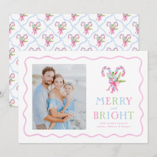 Grandmillennial-preppy-Zuckerstangen-Welliger Rand Feiertagskarte