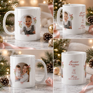 Grandmillennial Rosa Schleifen Mistel Weihnachtsfo Kaffeetasse