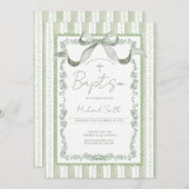 Grandmillennial Sage Green Botanical Baptism  Einladung (Vorne/Hinten)