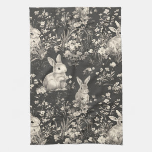 Grandmillennial-Schwarz-Kaninchen-Toile-Muster Geschirrtuch