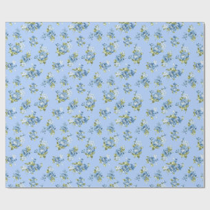 Grandmillennial Softblaue Vintage-Blumen-Verpackun Geschenkpapier