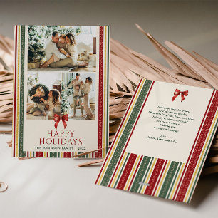 Grandmillennial Stripes Bow Frohe Weihnachts-Foto Feiertagskarte