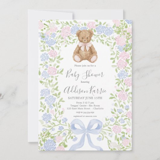 Grandmillennial Teddy Bear baby shower invite Einladung (Vorderseite)