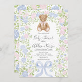 Grandmillennial Teddy Bear baby shower invite Einladung (Vorne/Hinten)