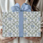 Grandmillennial Watercolor Blue Bow & Greenery Geschenkpapier