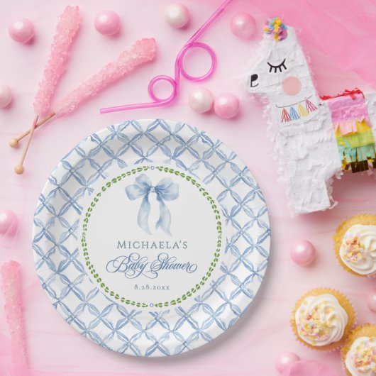 Grandmillennial Watercolor Blütenbow Baby Dusche Pappteller (Party)