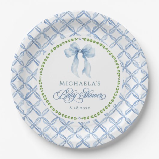 Grandmillennial Watercolor Blütenbow Baby Dusche Pappteller (Vorderseite)