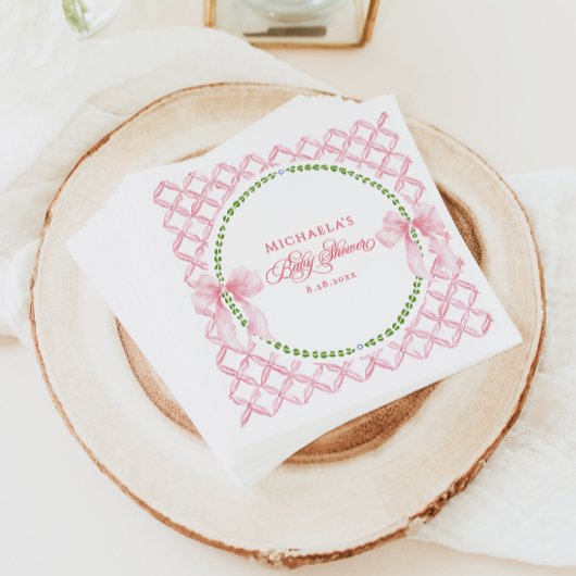 Grandmillennial Watercolor Blütenbow Baby Dusche Serviette