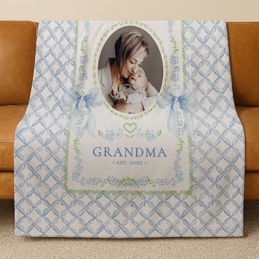 Grandmillennial Watercolor Bows Oma Foto Fleecedecke