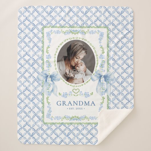 Grandmillennial Watercolor Bows Oma Foto Sherpadecke (Vorderseite)