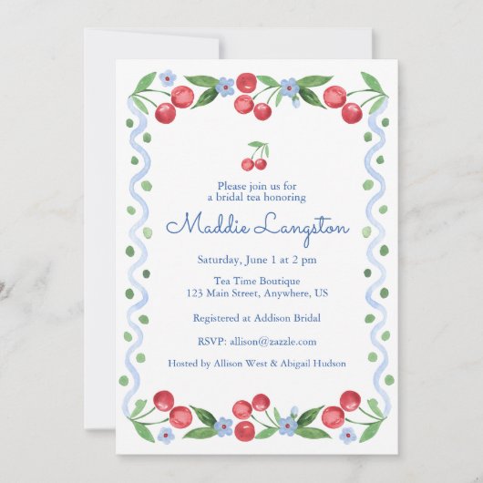 Grandmillennial Watercolor Cherries Einladung (Vorderseite)