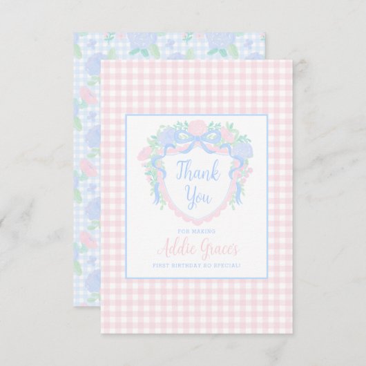 Grandmillennial Watercolor Wappen Dankeskarte (Vorne/Hinten)