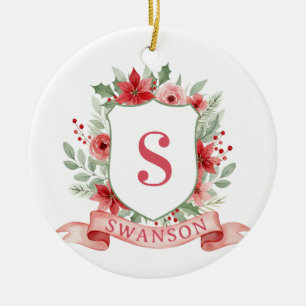 Grandmillennial-Weihnachtswappen Weihnachtsmonog Keramik Ornament