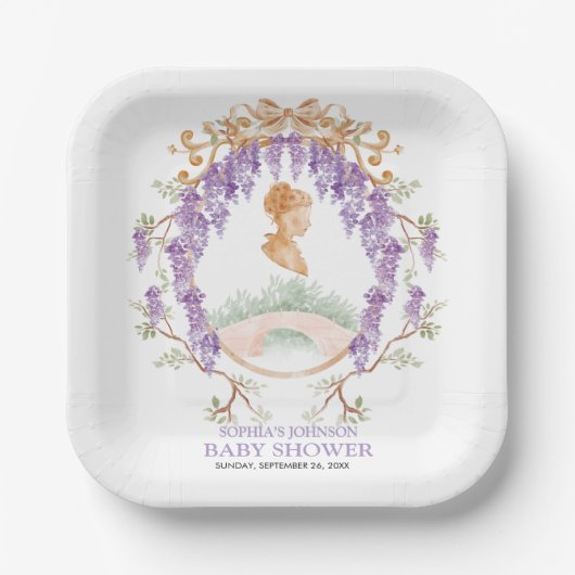 Grandmillennial Wisteria Baby Shower Pappteller (Vorderseite)