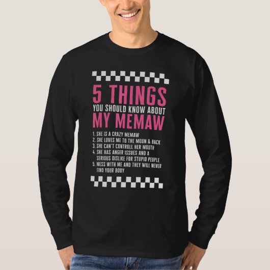 Grandmother 5 Things About Memaw Grammy Mother's D T-Shirt (Vorderseite)