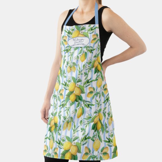 Grandmother Lemon Floral Blue and White Stripe Schürze (InSitu)