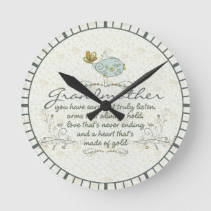Grandmother Poem with Birds Runde Wanduhr